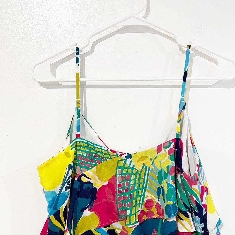 JCrew Floral Multicolor Bold Printed Spaghetti Strap Ruffle Tank Dress size 6 - Picture 9 of 12